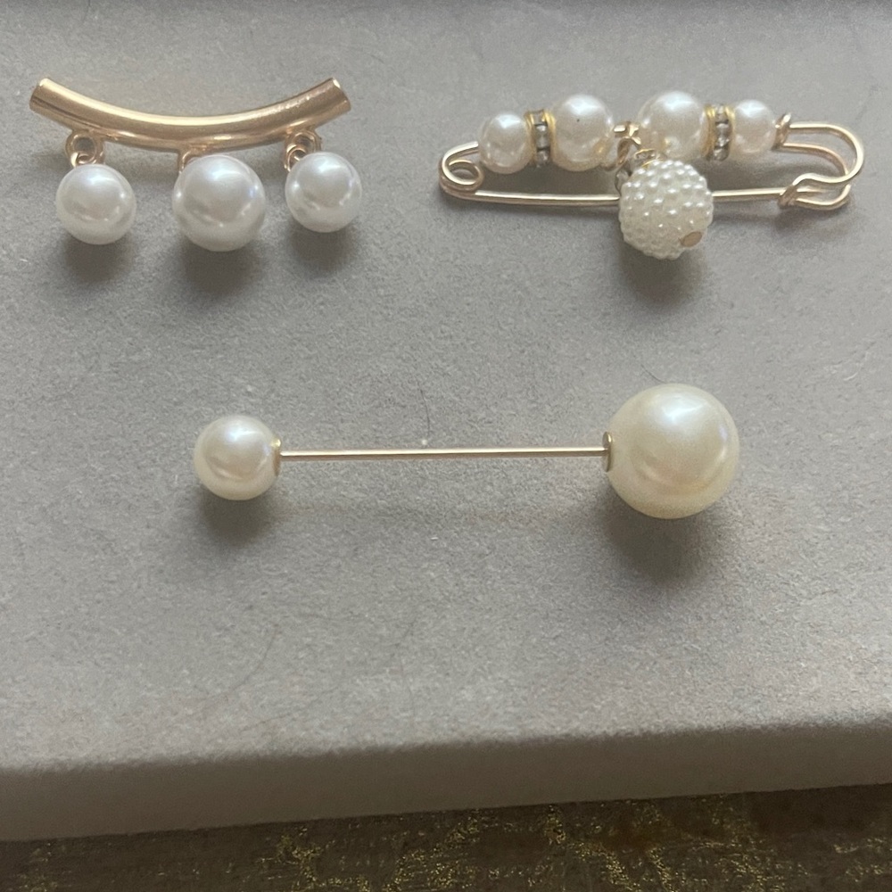 Elegant Pearl Brooch Set of 3 safety pin, stock pin & brooch